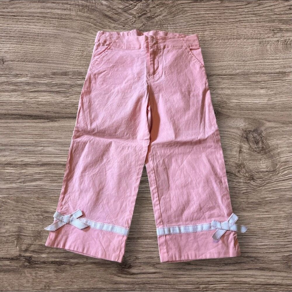☑️ The Children’s Place Pink Cropped Capri Pants Ribbon Trim Kids Size 8